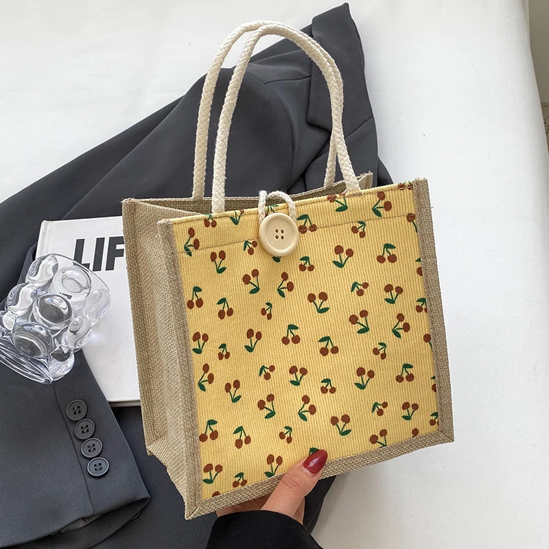 Florales Druck Jute Einkaufstasche