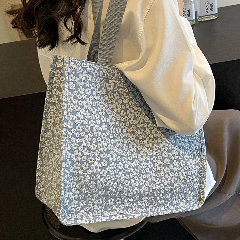 Blumenmuster-Leinen-Tote-Bag