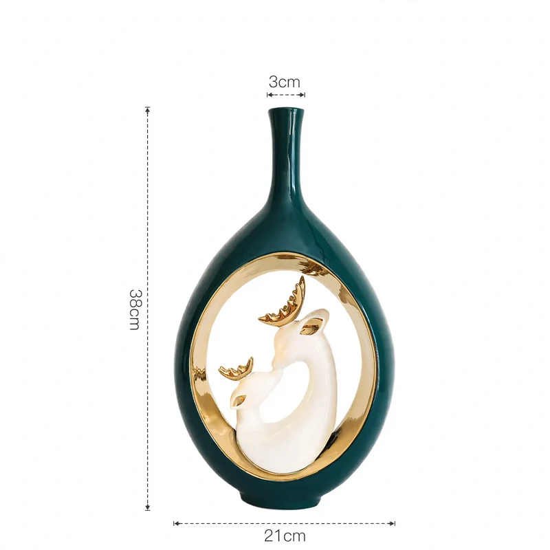 Keramik-Blumenvase mit Hirsch-Motiv