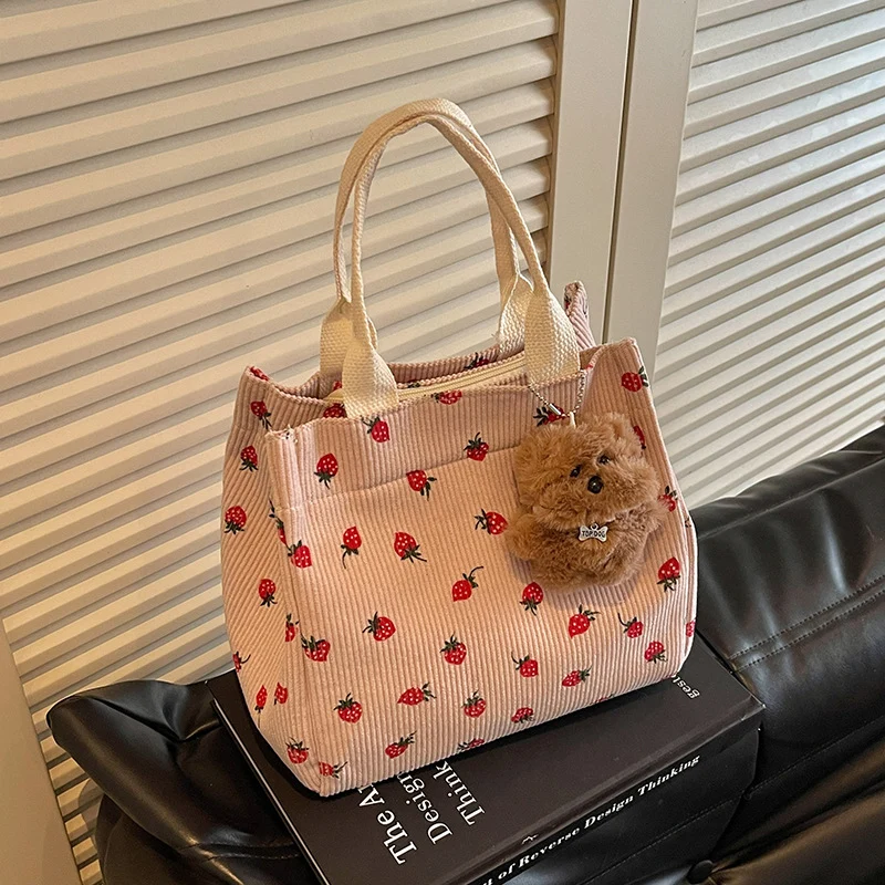 Niedliche Erdbeer-Print Stoff Tasche
