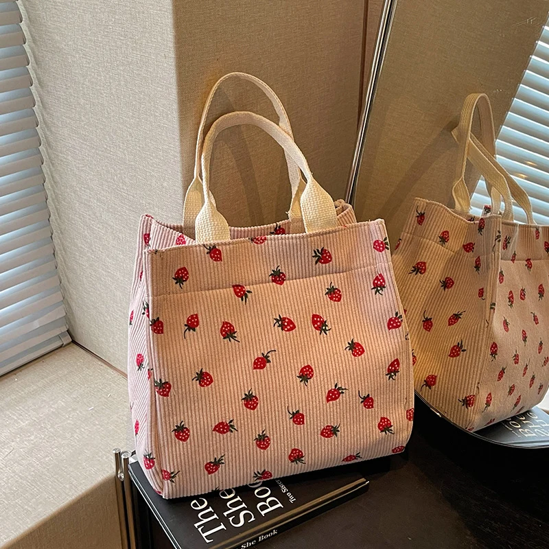 Niedliche Erdbeer-Print Stoff Tasche