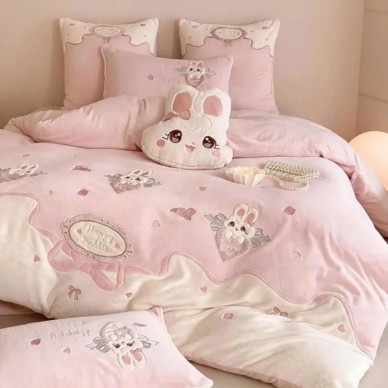 Bettwäsche-Set 4-teilig, Milchfleece, Cartoon-Muster