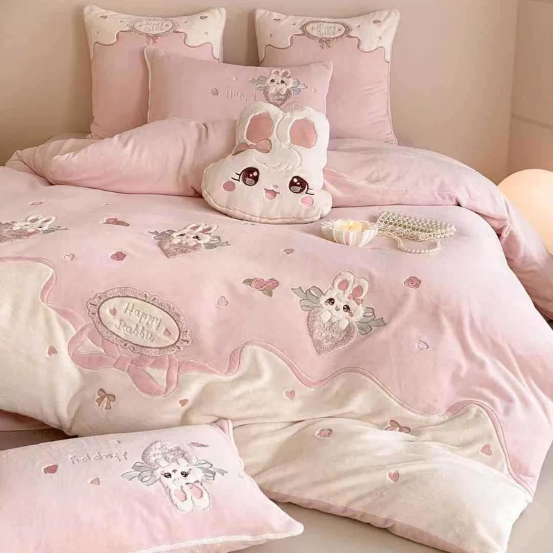 Bettwäsche-Set 4-teilig, Milchfleece, Cartoon-Muster