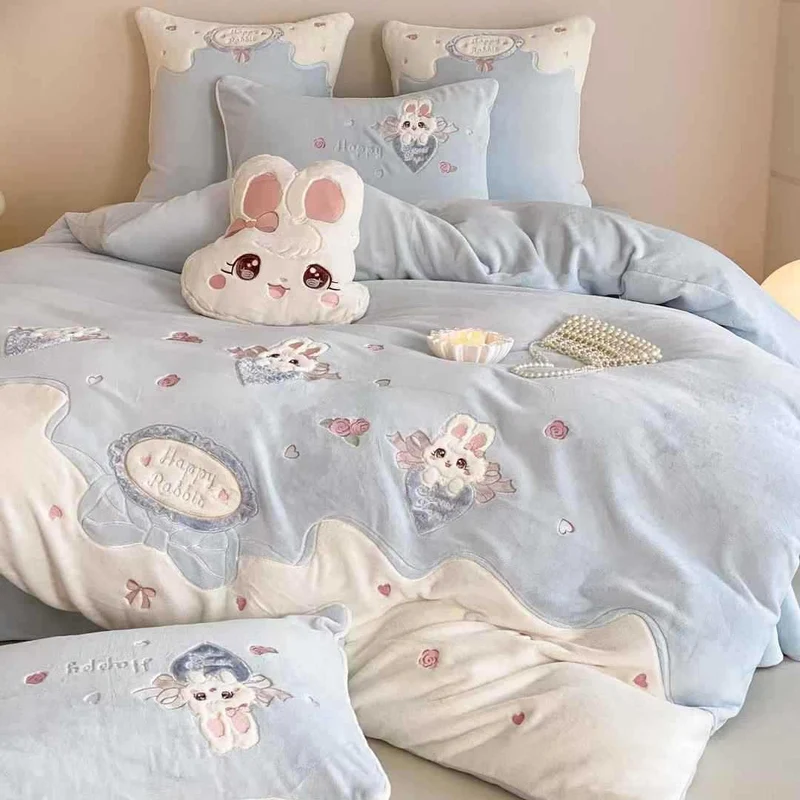 Bettwäsche-Set 4-teilig, Milchfleece, Cartoon-Muster