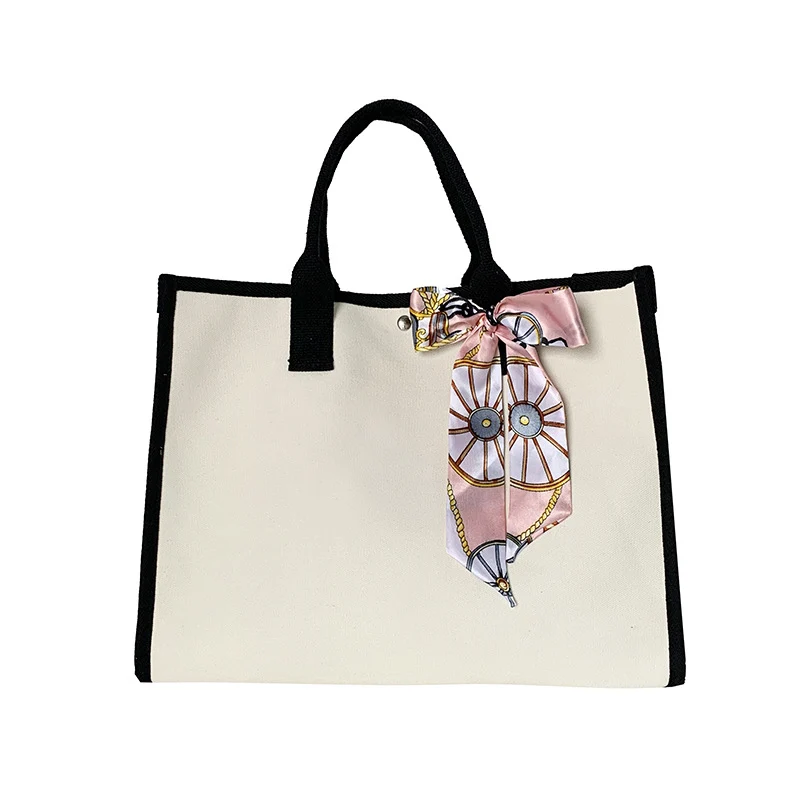 Geräumige Leinenshopper-Tasche mit dekorativem Band