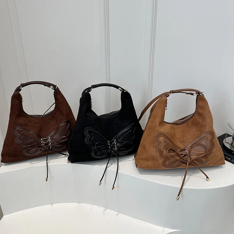 Schmetterling Verzierte Wildleder Hobo-Tasche