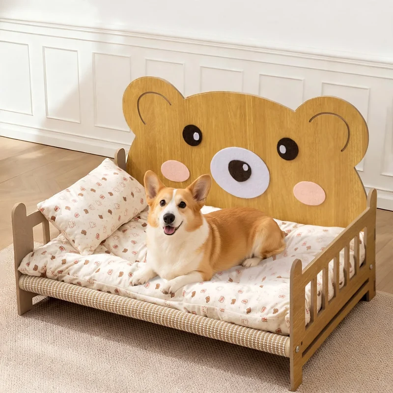 Holz-Haustierbed mit integrierter Leiter