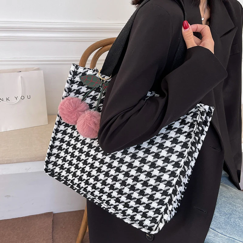 Charmantes Hahnentritt-Muster Tote Bag