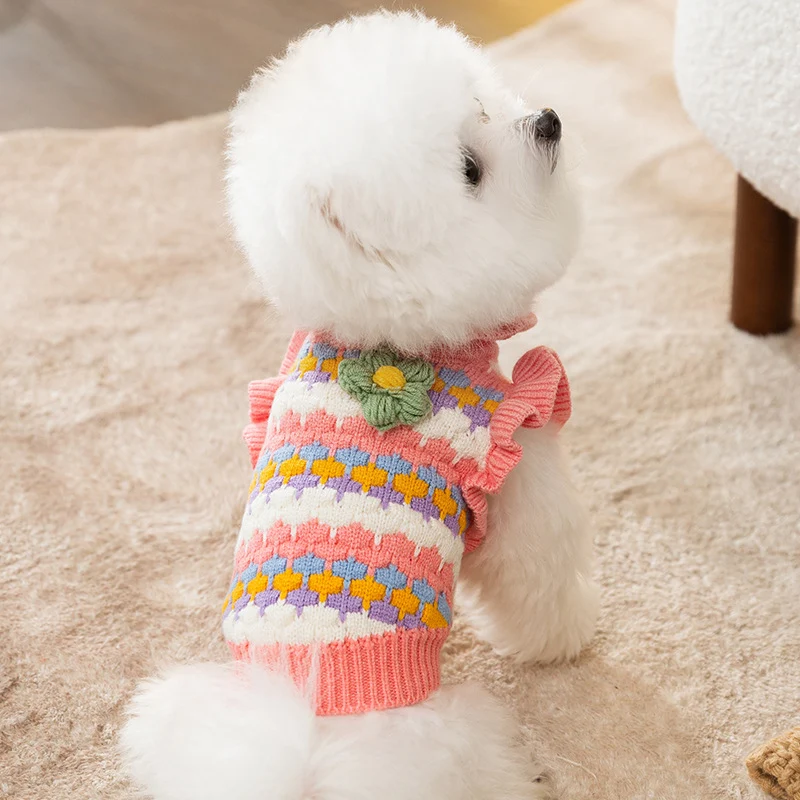 Haustier-Strickpullover mit Blumenmuster