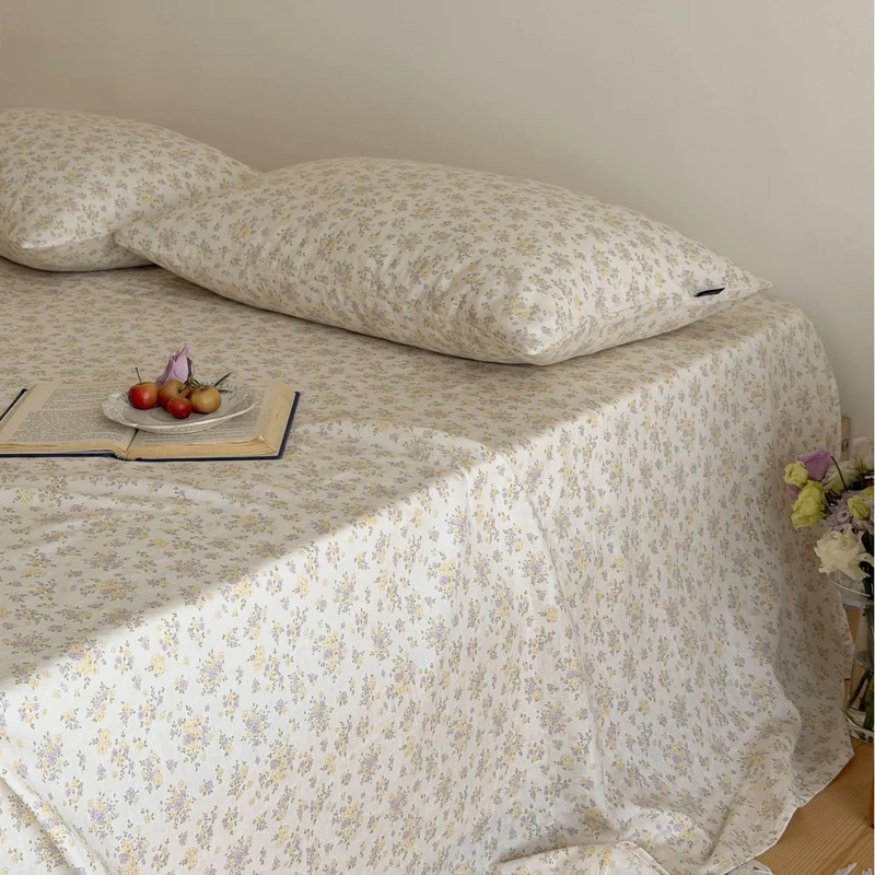 Baumwoll-Doppelgaze-Betttuch mit Blumenmuster