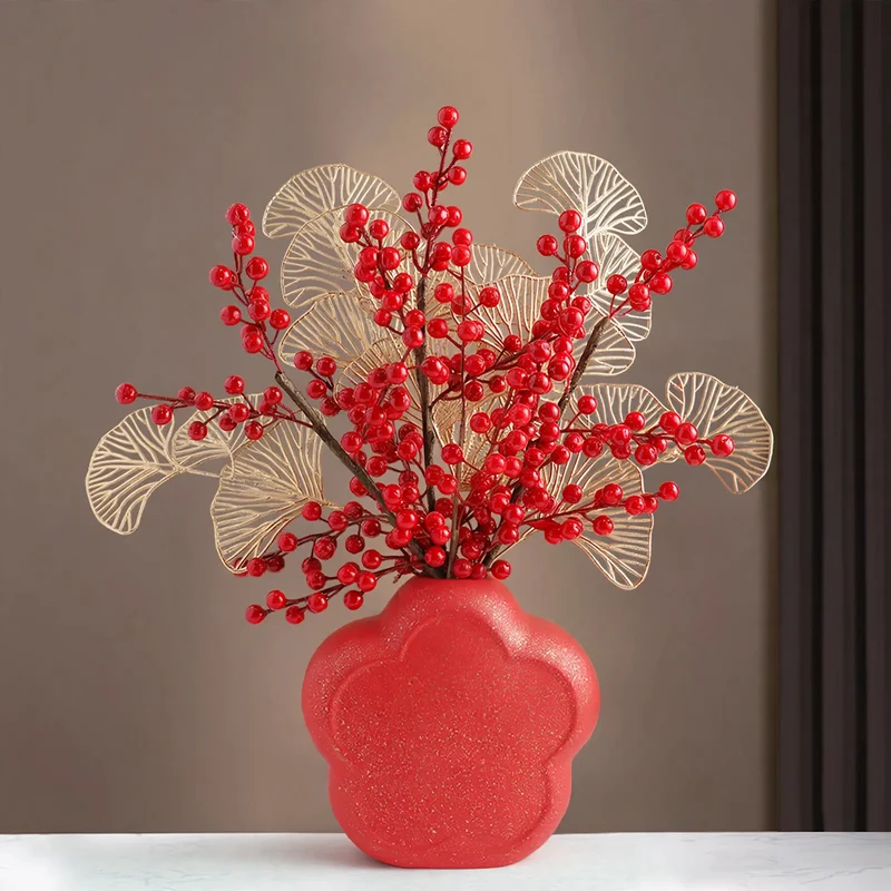 Chinesisches Dekorations-Set mit Vase und Früchten