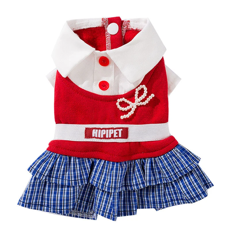 Kariertes Kleid für kleine Hunde – Herbst und Winter