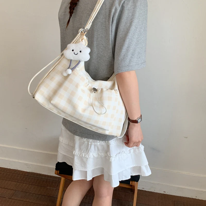 Gingham-Print Schlapp Schultertasche