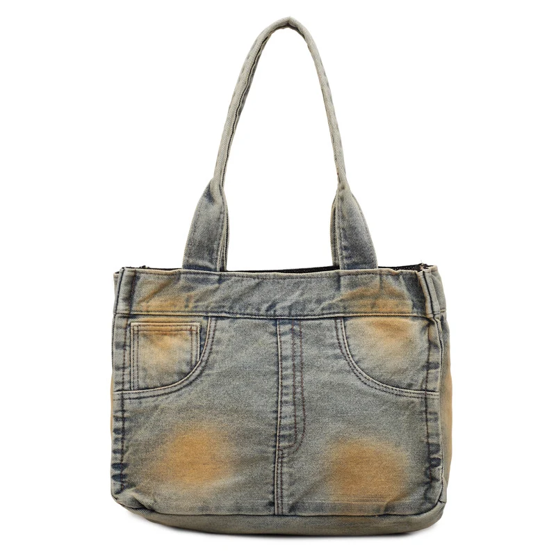 Denim-inspirierte Mehrfach-Taschen Tote Bag