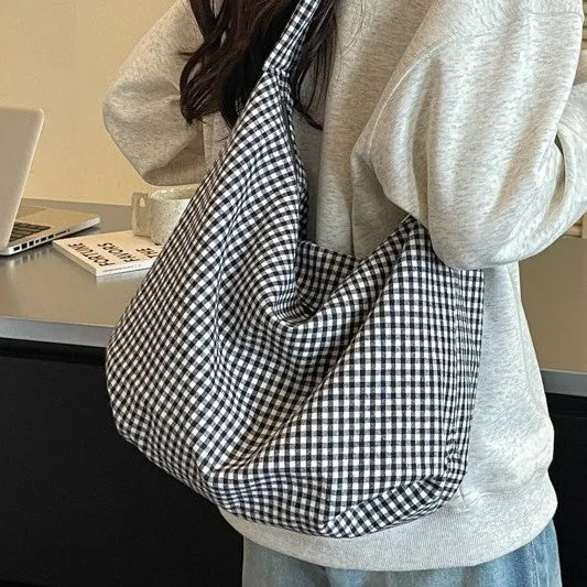 Gemütliche Gingham-Print Schultertasche