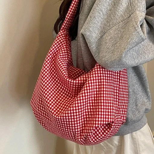 Gemütliche Gingham-Print Schultertasche