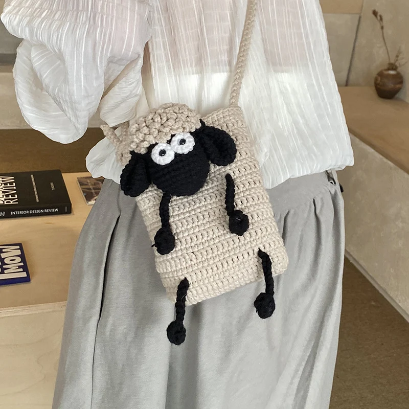 Niedlicher Schaf-Themen Häkel Mini-Rucksack