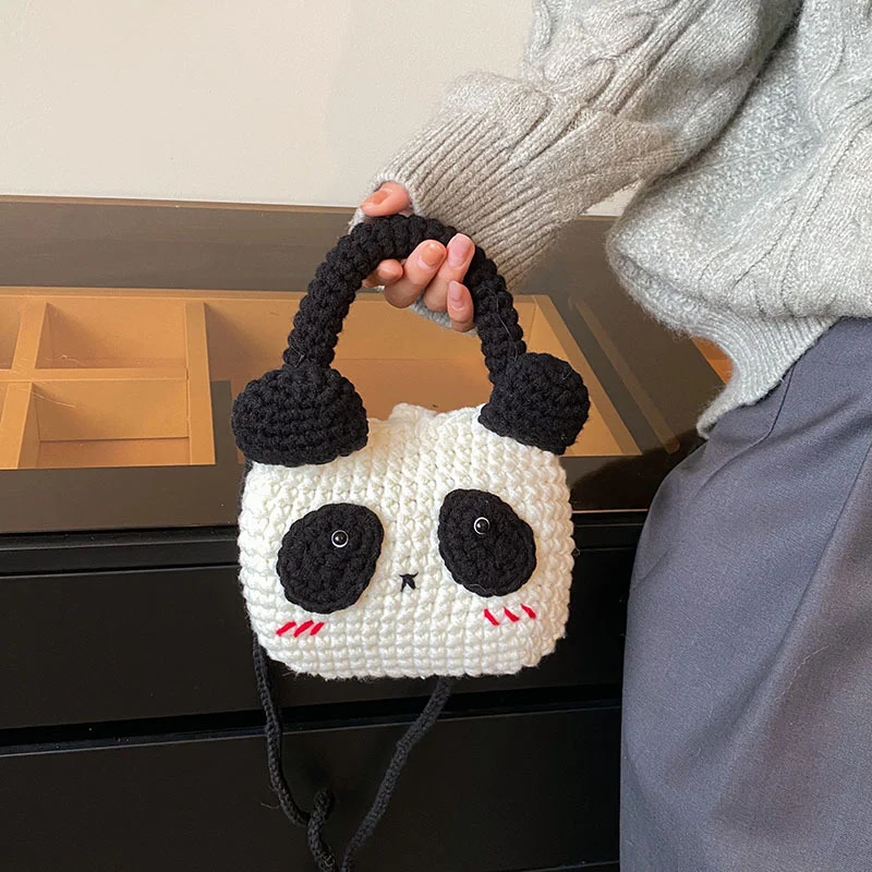 Süße Panda-Themen Häkel Mini-Handtasche