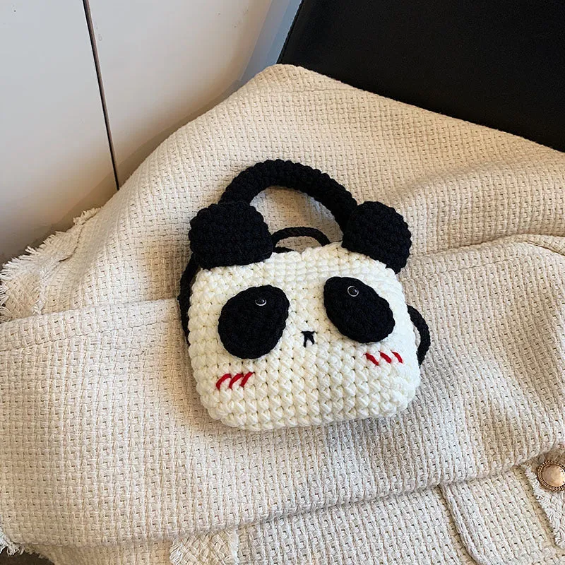 Süße Panda-Themen Häkel Mini-Handtasche