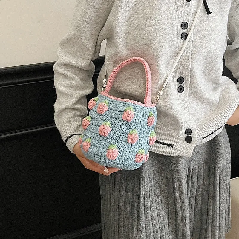 Süße Häkeln Erdbeer-Themen Mini Eimer Tasche