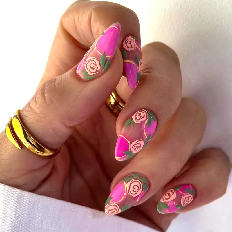 Floral Rose Acryl-Nagelkunst