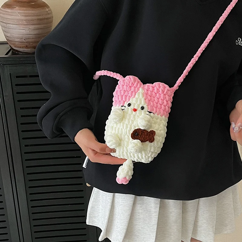 Kreative katzenmotiv gehäkelte Umhängetasche