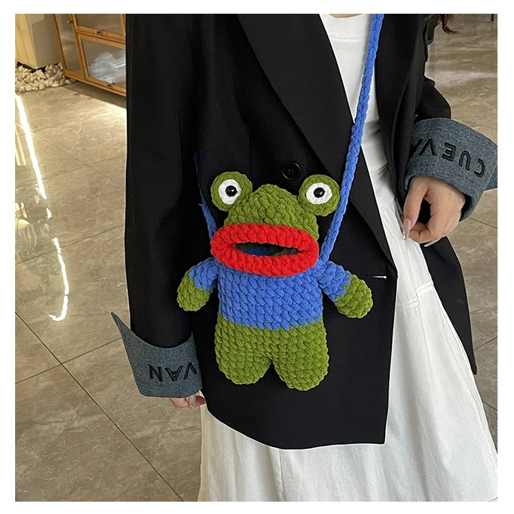 Spaßige gehäkelte Frosch-Motiv Mini-Rucksäcke