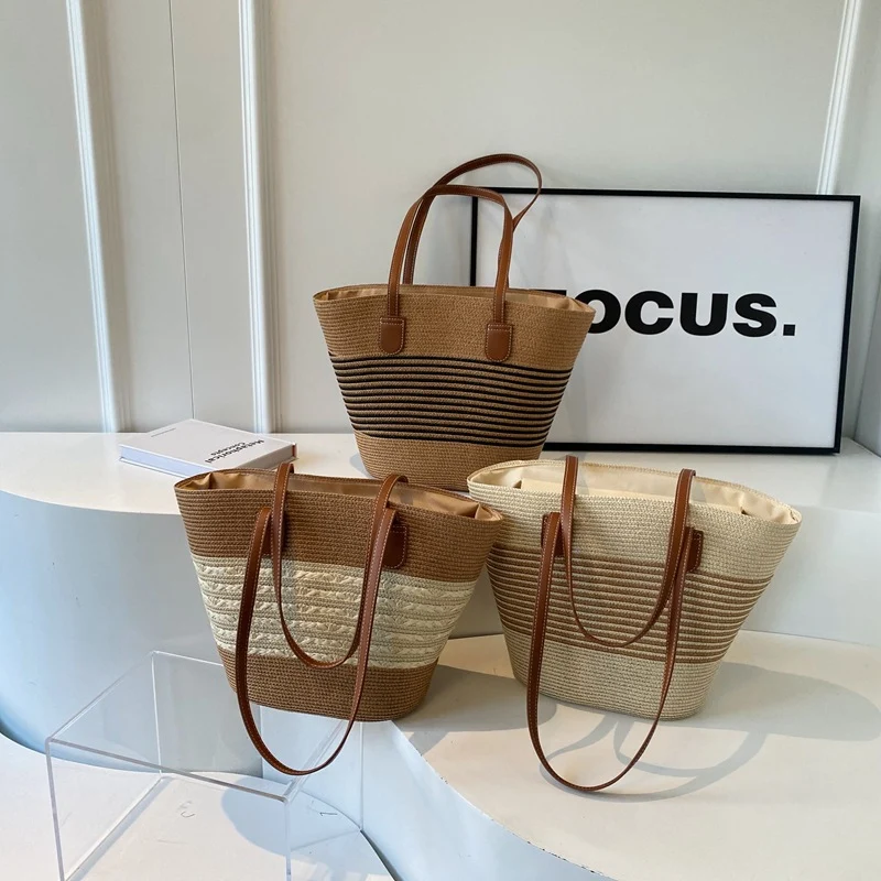 Geräumige Geflochtene Stroh Tasche