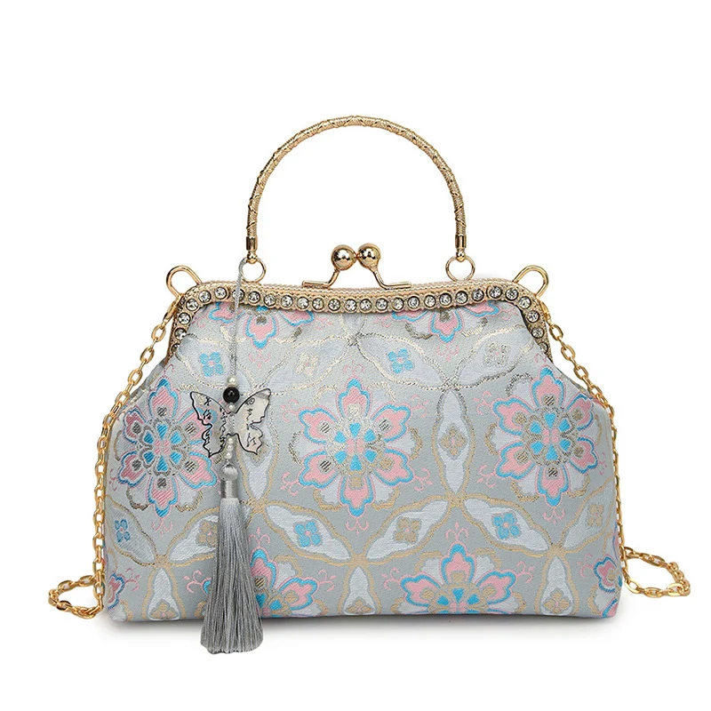Vintage Blumenstickerei Handtasche