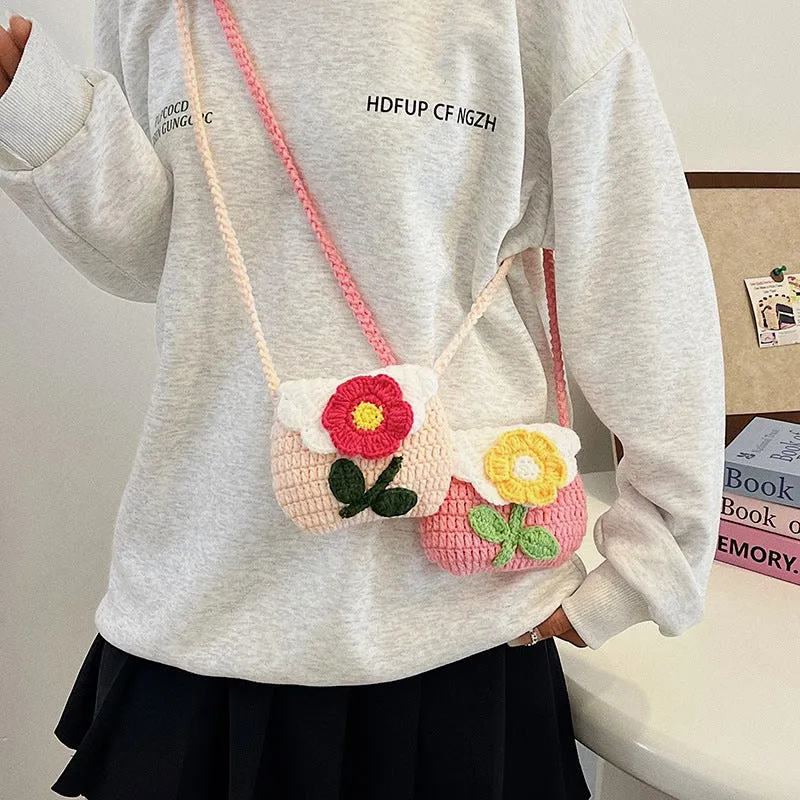 Blumenmuster Häkel Mini Tasche