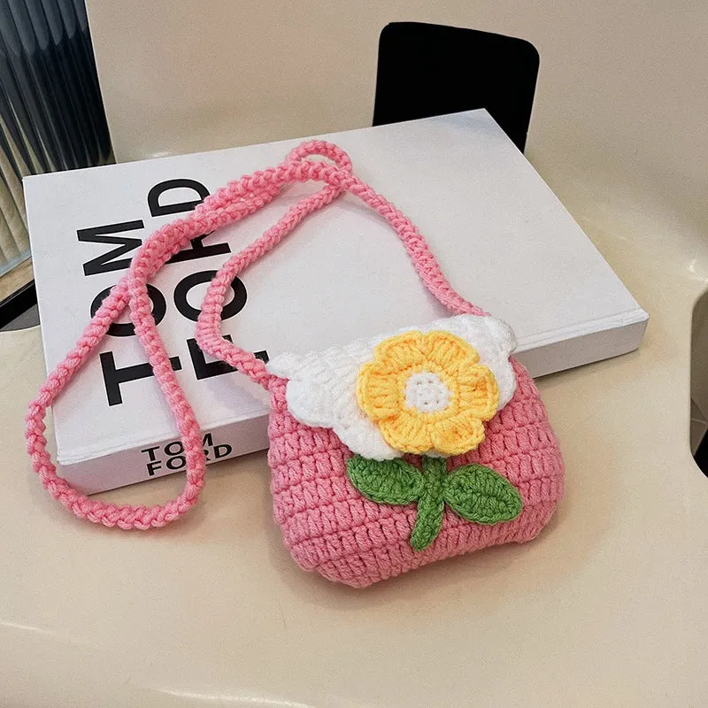 Blumenmuster Häkel Mini Tasche