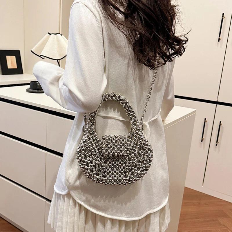 Metallisch Perlenverzierte Handtasche