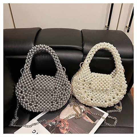 Metallisch Perlenverzierte Handtasche