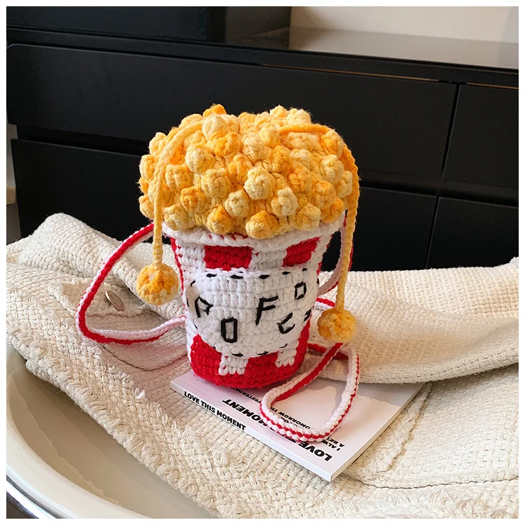 Kreativer Häkeln Popcorn-Themen Mini-Rucksack