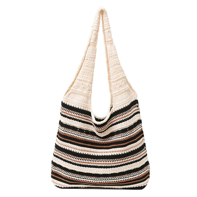 Bohemian Gestreifter Häkel Tote Bag