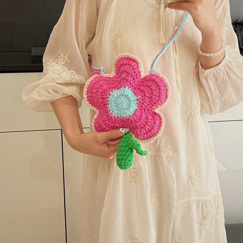Blumenmuster Häkel Mini Tasche