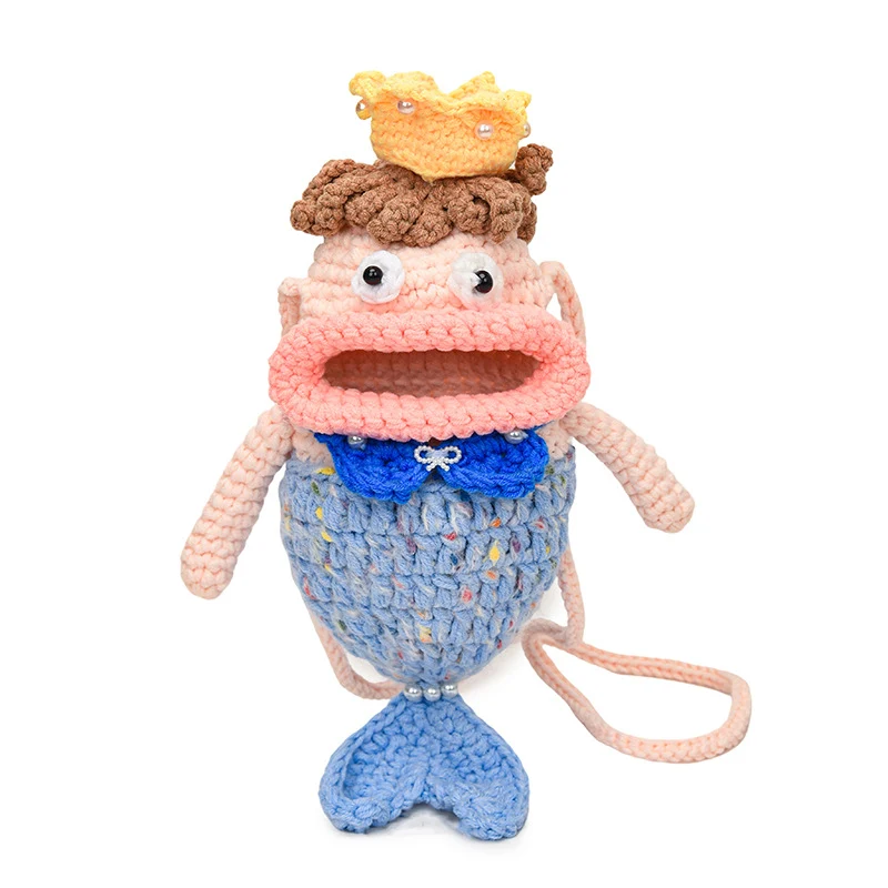 Süße fischförmige Häkel-Mini-Crossbody-Tasche