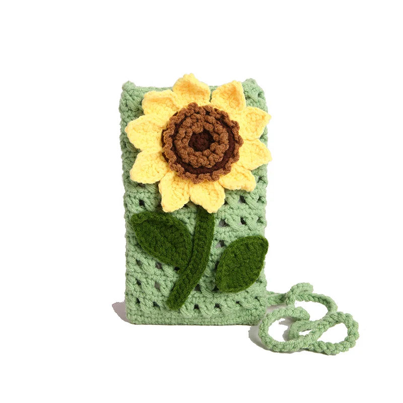 Blumige gehäkelte Handy-Tasche