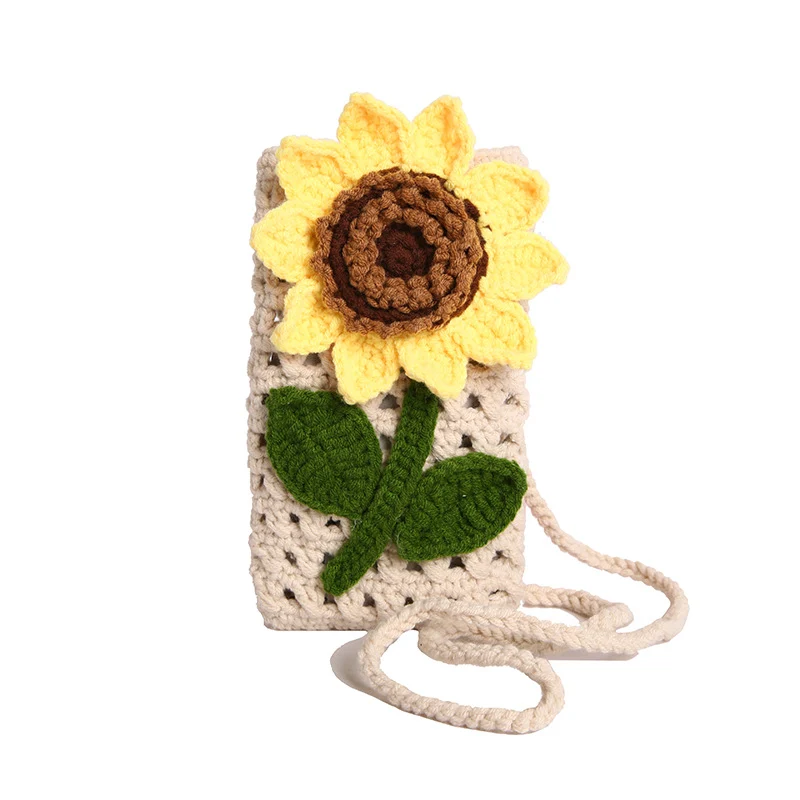 Blumige gehäkelte Handy-Tasche