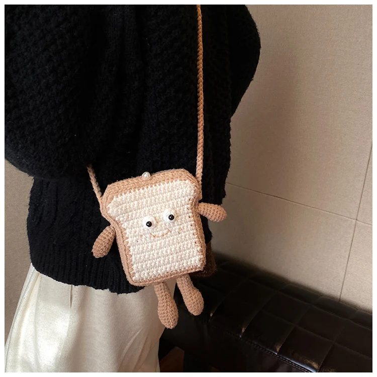 Niedlicher gehäkelter Toast-Themen Mini-Rucksack