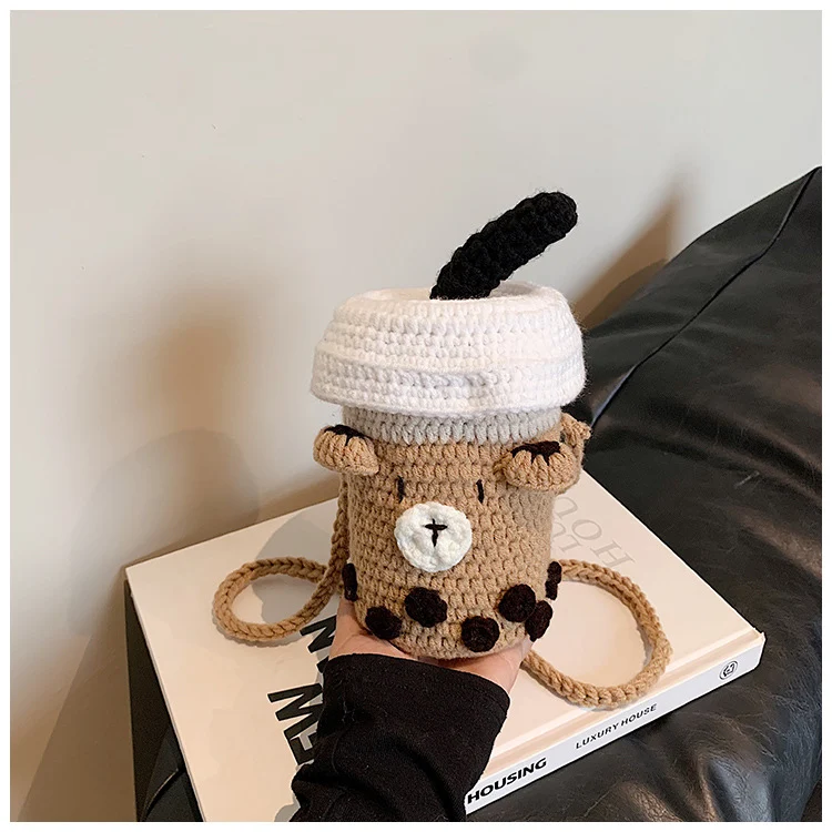 Süße Häkelgetränke-Themen Mini-Handtasche