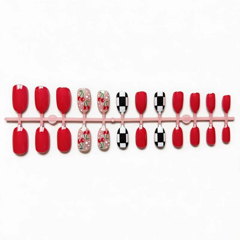 Kreatives Cherry- und Karierter Nagelkunst-Set