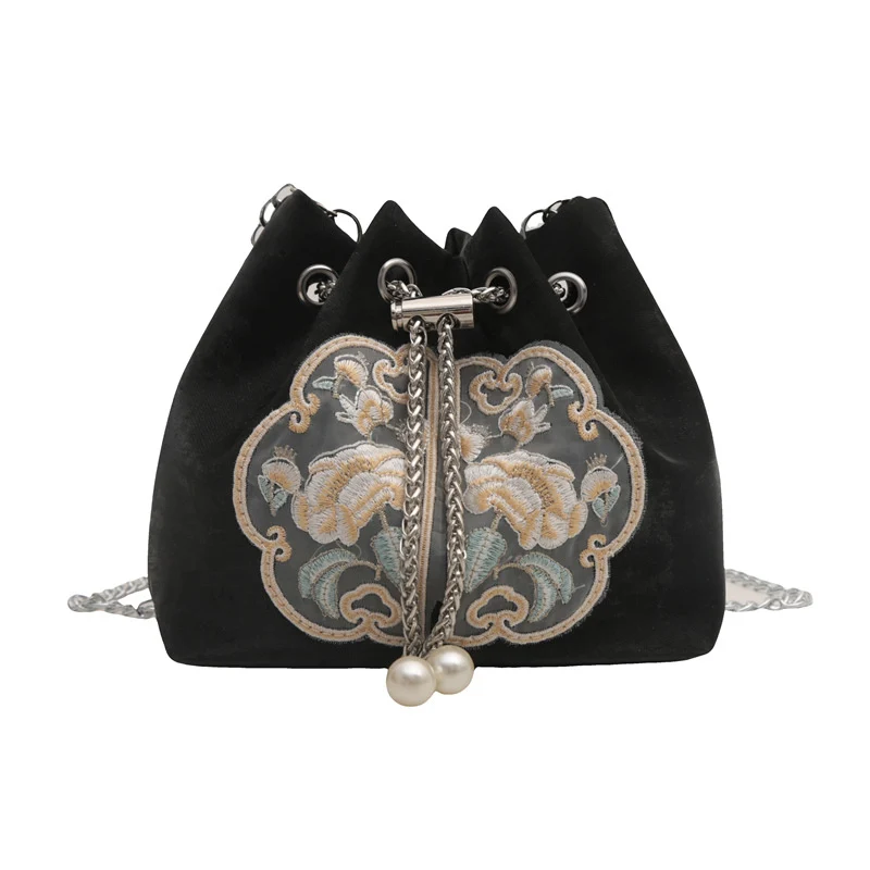 Bestickte Samt-Zughandtasche