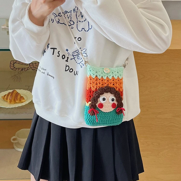 Niedliche Charakter Häkeln Mini Umhängetasche