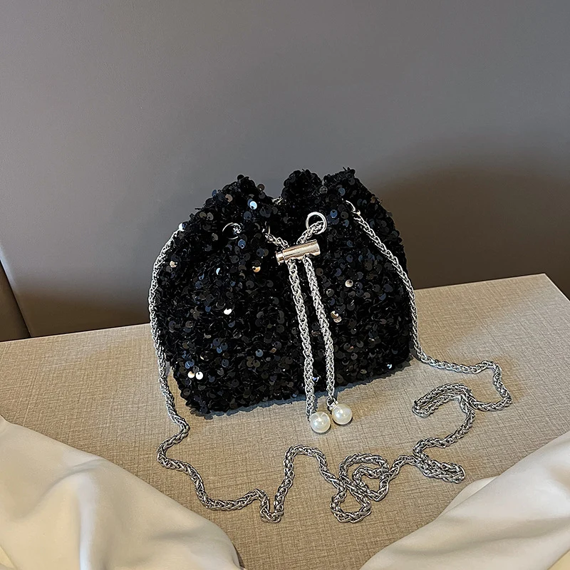 Elegante Pailletten Kordelzug Handtasche