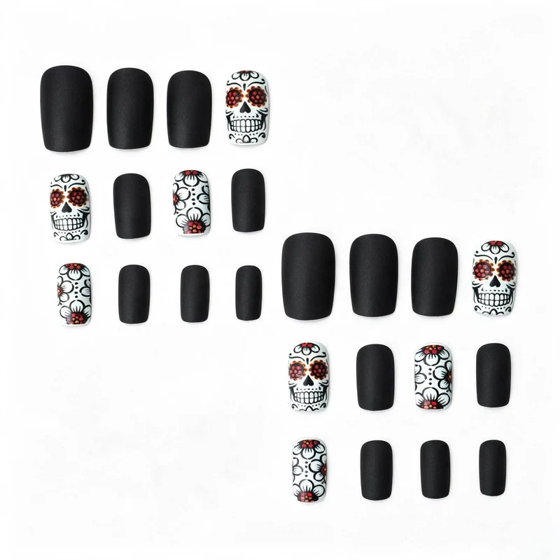 Künstlerisches Skull- und Blumen-Nail-Art-Set