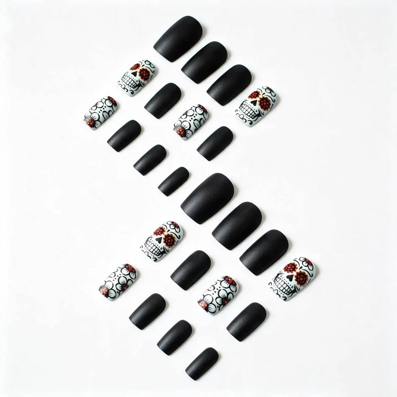 Künstlerisches Skull- und Blumen-Nail-Art-Set