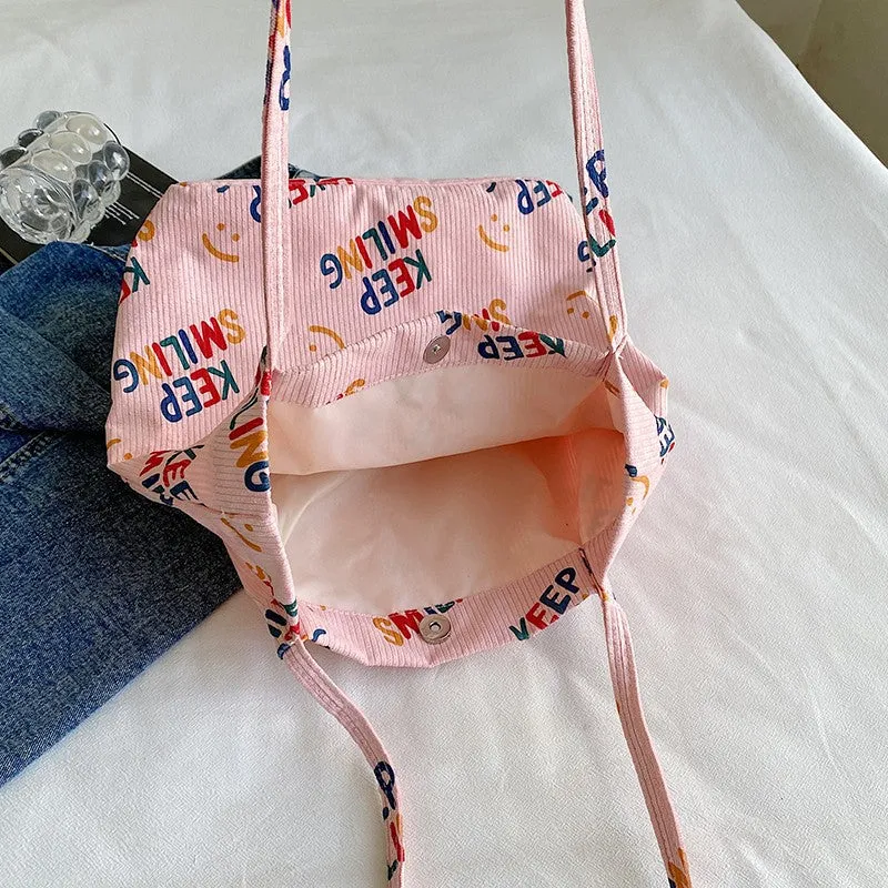 Smiley-Gesicht-Muster-Canvas-Shopper Tasche