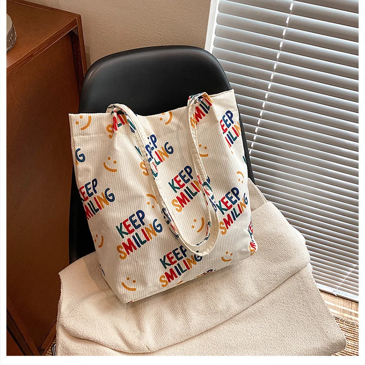 Smiley-Gesicht-Muster-Canvas-Shopper Tasche