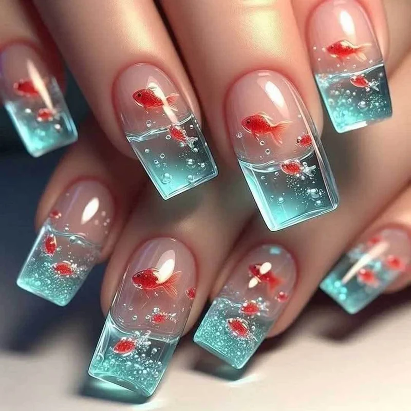 Künstlerische von Aquarien inspirierte Nagelkunst